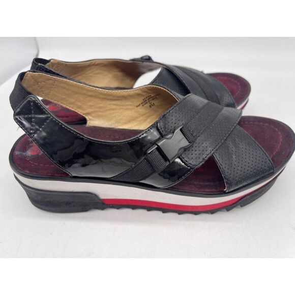 Adrienne Vittadini Women Black Slingback Platform Cross Front Sandal Size 8 - Picture 6 of 10